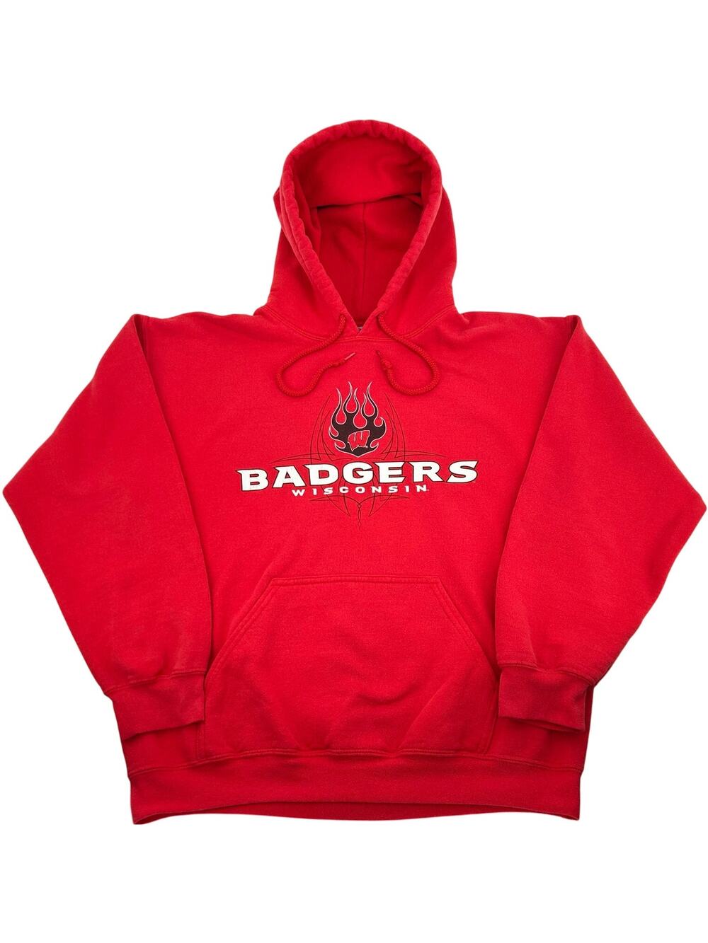 Vintage y2k Men's Red Flames UW Madison Wisconsin Badgers Hoodie Sweatshirt Sz M